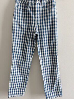 Mid Rise Gingham Cropped Straight Leg Jeans